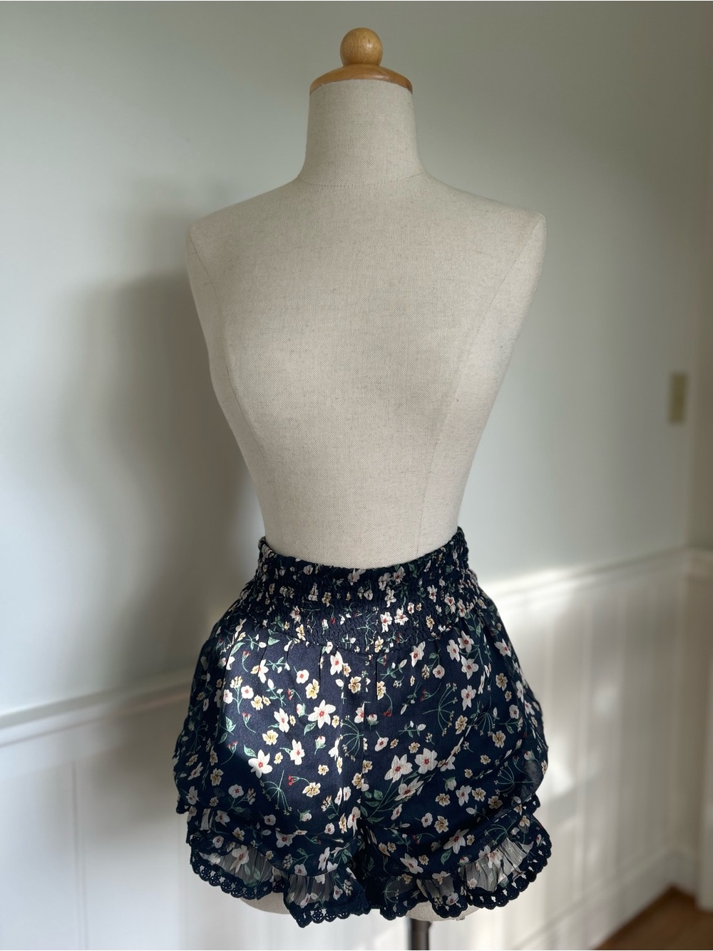Sugarlips Navy Floral Shorts with Ruffle Hem